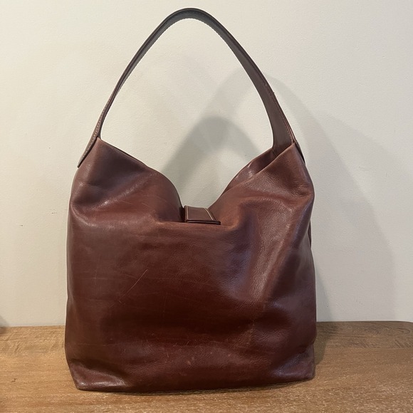 Dooney & Bourke Florentine Logo Lock Brown Leather Hobo Bag w/Dust Bag Pls Read - Picture 4 of 16